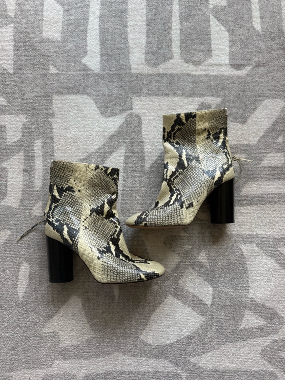 Isabel Marant Snake-Print Ankle Boots in Beige and Black